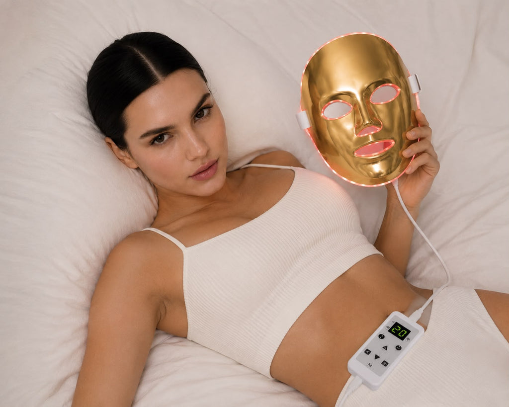 Woman relaxing in bed during an OWOZON LED light therapy session
